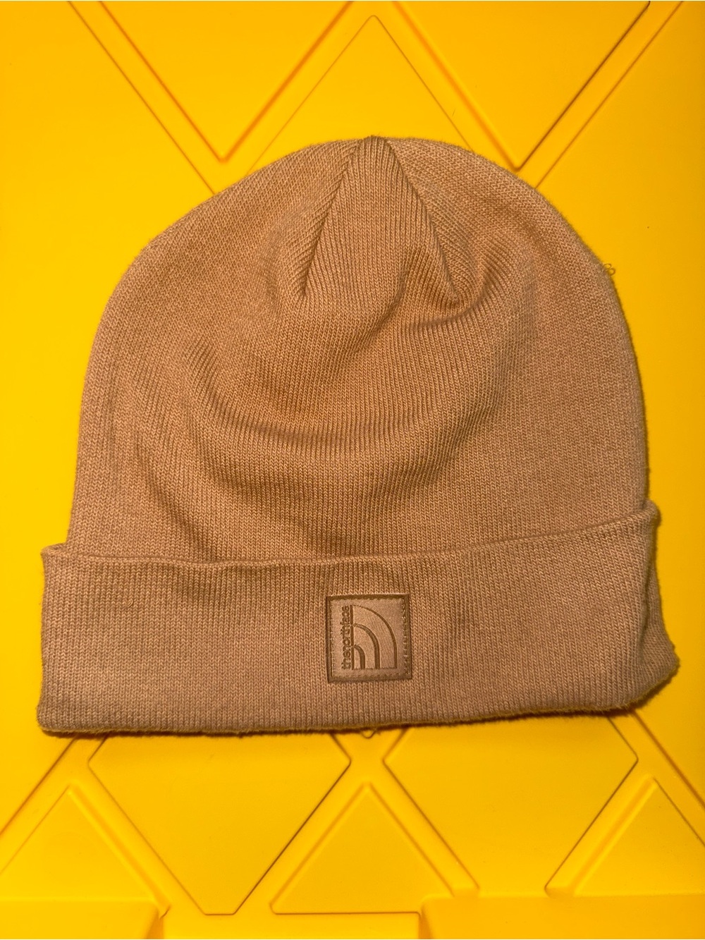 The North Face Brown Tan Cuffed Knit Beanie Logo Patch Unisex